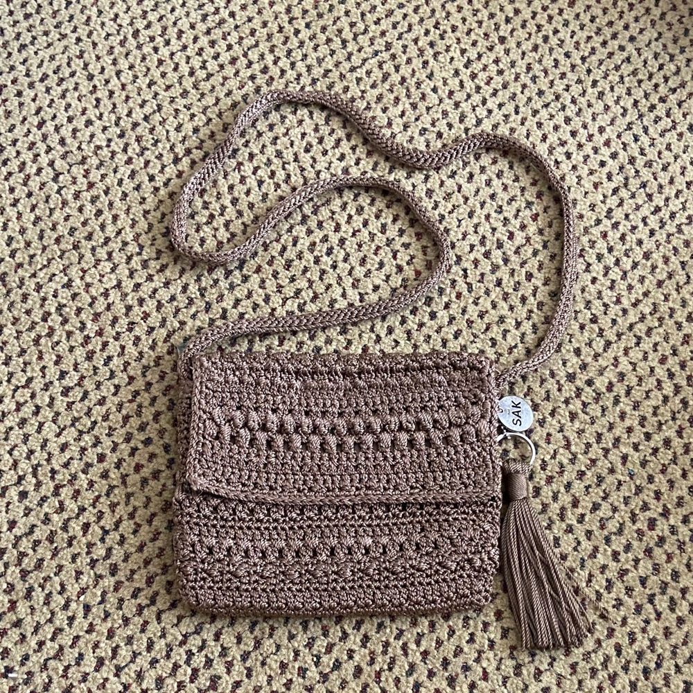 The Sak Taupe Crochet Crossbody Bag